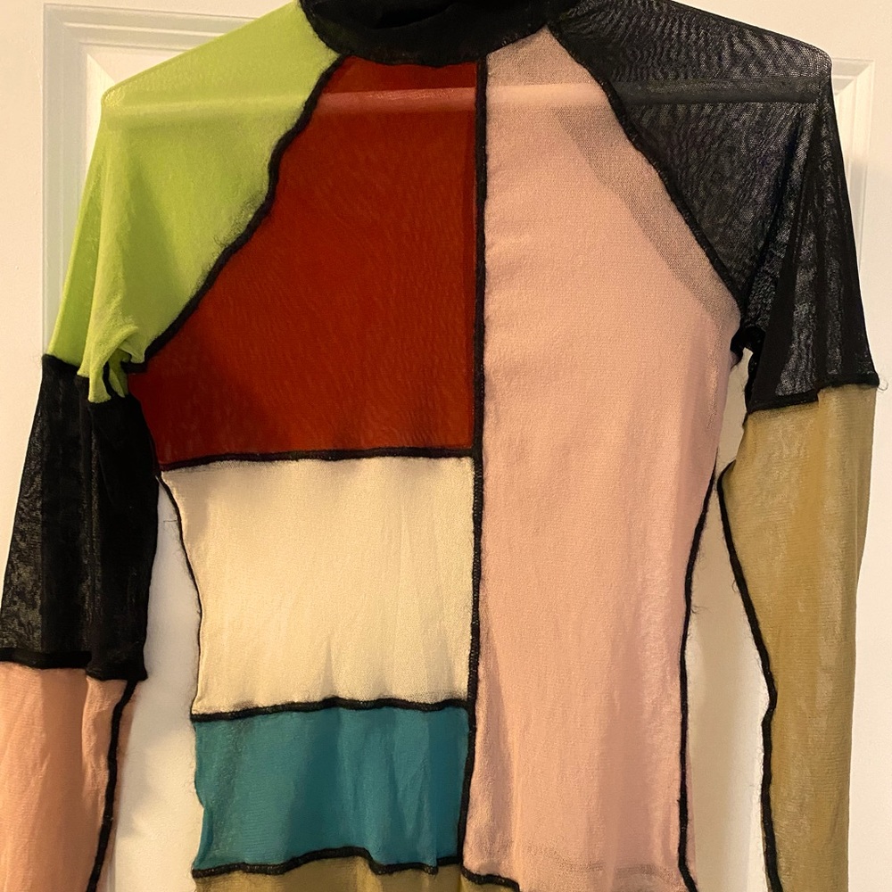 Jean Paul Gaultier color blocked, netting top. Size M. See through.